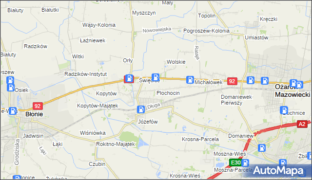 mapa Płochocin gmina Ożarów Mazowiecki, Płochocin gmina Ożarów Mazowiecki na mapie Targeo