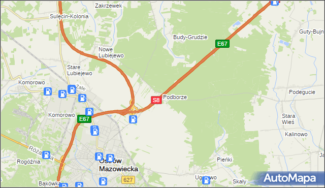mapa Podborze gmina Ostrów Mazowiecka, Podborze gmina Ostrów Mazowiecka na mapie Targeo
