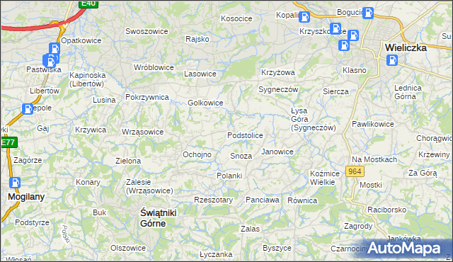 mapa Podstolice gmina Wieliczka, Podstolice gmina Wieliczka na mapie Targeo