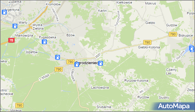mapa Podzamcze gmina Ogrodzieniec, Podzamcze gmina Ogrodzieniec na mapie Targeo