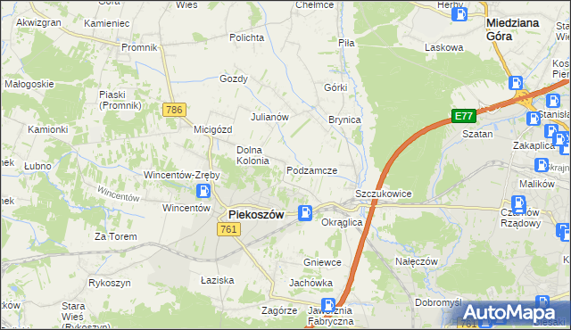 mapa Podzamcze gmina Piekoszów, Podzamcze gmina Piekoszów na mapie Targeo