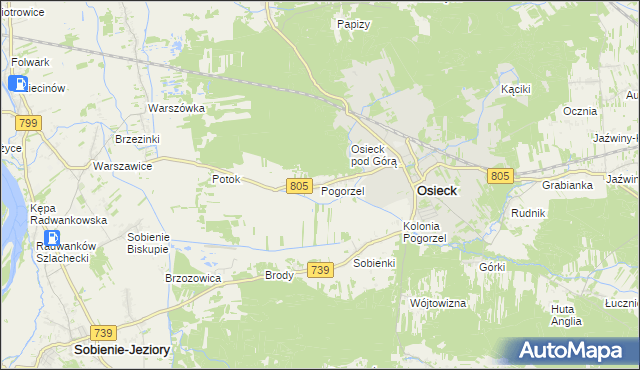 mapa Pogorzel gmina Osieck, Pogorzel gmina Osieck na mapie Targeo