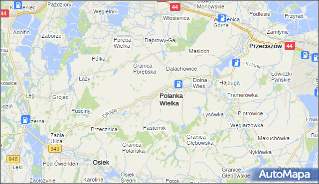 mapa Polanka Wielka, Polanka Wielka na mapie Targeo
