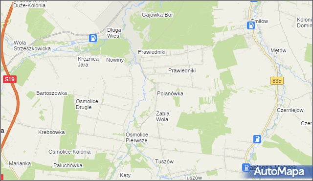 mapa Polanówka gmina Strzyżewice, Polanówka gmina Strzyżewice na mapie Targeo