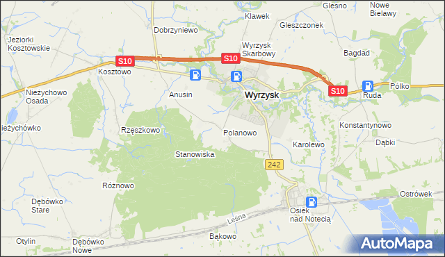 mapa Polanowo gmina Wyrzysk, Polanowo gmina Wyrzysk na mapie Targeo