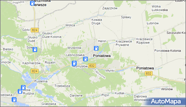 mapa Poniatowa powiat opolski, Poniatowa powiat opolski na mapie Targeo