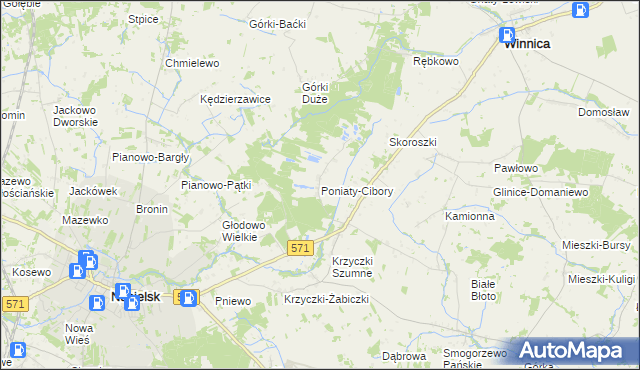 mapa Poniaty-Cibory, Poniaty-Cibory na mapie Targeo