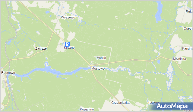 mapa Poniki gmina Manowo, Poniki gmina Manowo na mapie Targeo