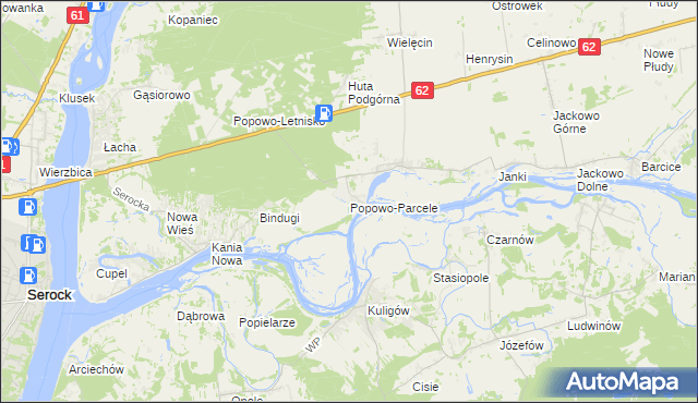 mapa Popowo-Parcele, Popowo-Parcele na mapie Targeo