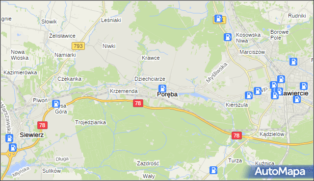 mapa Poręba powiat zawierciański, Poręba powiat zawierciański na mapie Targeo