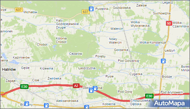 mapa Poręby gmina Dębe Wielkie, Poręby gmina Dębe Wielkie na mapie Targeo