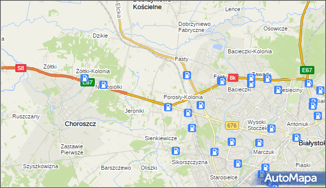 mapa Porosły-Kolonia, Porosły-Kolonia na mapie Targeo