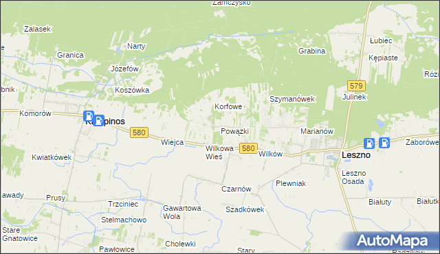 mapa Powązki gmina Leszno, Powązki gmina Leszno na mapie Targeo