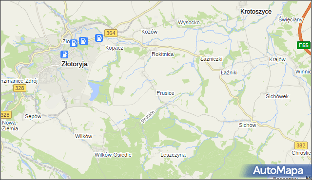 mapa Prusice gmina Złotoryja, Prusice gmina Złotoryja na mapie Targeo