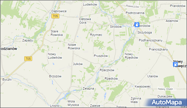 mapa Pruszków gmina Skierniewice, Pruszków gmina Skierniewice na mapie Targeo