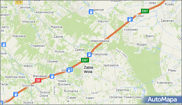 mapa Przeszkoda gmina Żabia Wola, Przeszkoda gmina Żabia Wola na mapie Targeo