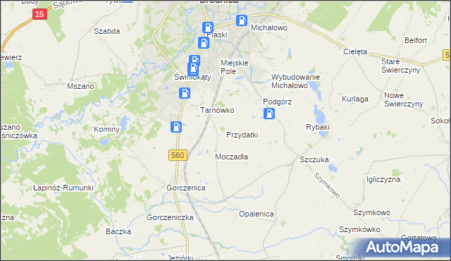 mapa Przydatki gmina Brodnica, Przydatki gmina Brodnica na mapie Targeo