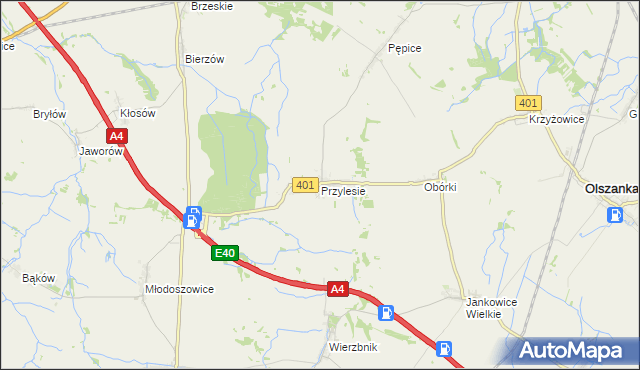 mapa Przylesie gmina Olszanka, Przylesie gmina Olszanka na mapie Targeo