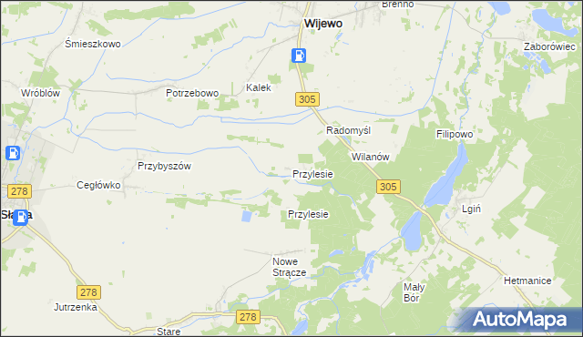 mapa Przylesie gmina Wijewo, Przylesie gmina Wijewo na mapie Targeo