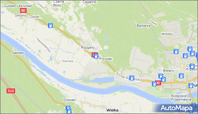 mapa Przysiek gmina Zławieś Wielka, Przysiek gmina Zławieś Wielka na mapie Targeo