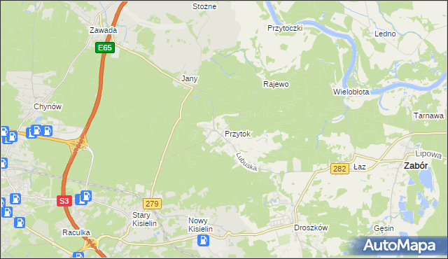 mapa Przytok gmina Zabór, Przytok gmina Zabór na mapie Targeo