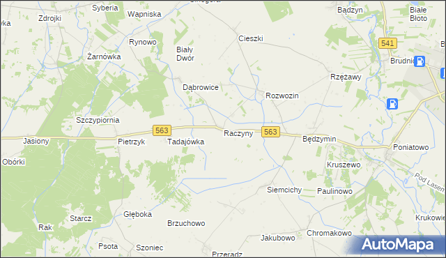 mapa Raczyny gmina Żuromin, Raczyny gmina Żuromin na mapie Targeo