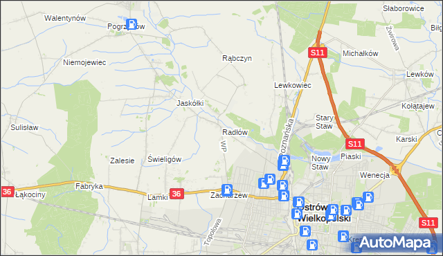 mapa Radłów gmina Raszków, Radłów gmina Raszków na mapie Targeo