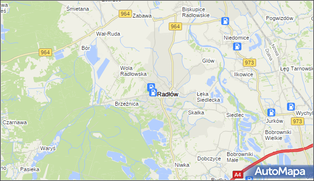 mapa Radłów powiat tarnowski, Radłów powiat tarnowski na mapie Targeo
