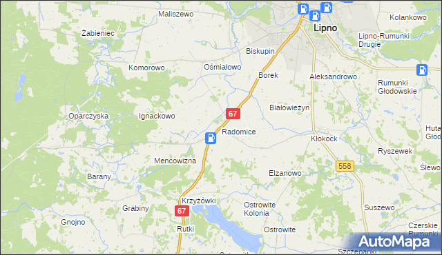 mapa Radomice gmina Lipno, Radomice gmina Lipno na mapie Targeo