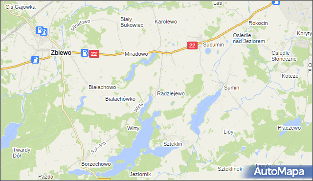 mapa Radziejewo gmina Zblewo, Radziejewo gmina Zblewo na mapie Targeo