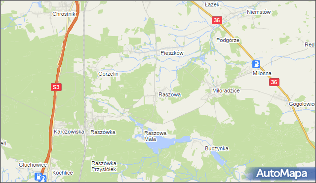 mapa Raszowa gmina Lubin, Raszowa gmina Lubin na mapie Targeo