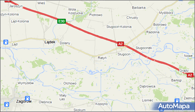 mapa Ratyń gmina Lądek, Ratyń gmina Lądek na mapie Targeo