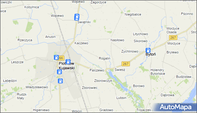 mapa Rogalin gmina Piotrków Kujawski, Rogalin gmina Piotrków Kujawski na mapie Targeo