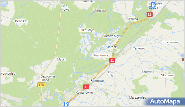 mapa Rożnowice gmina Rogoźno, Rożnowice gmina Rogoźno na mapie Targeo