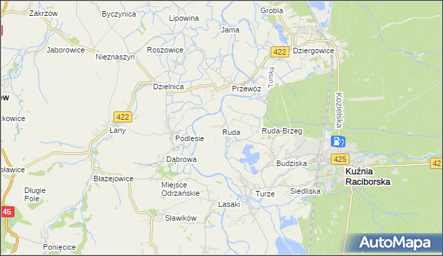mapa Ruda gmina Kuźnia Raciborska, Ruda gmina Kuźnia Raciborska na mapie Targeo