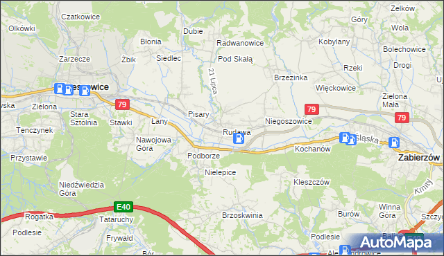 mapa Rudawa gmina Zabierzów, Rudawa gmina Zabierzów na mapie Targeo