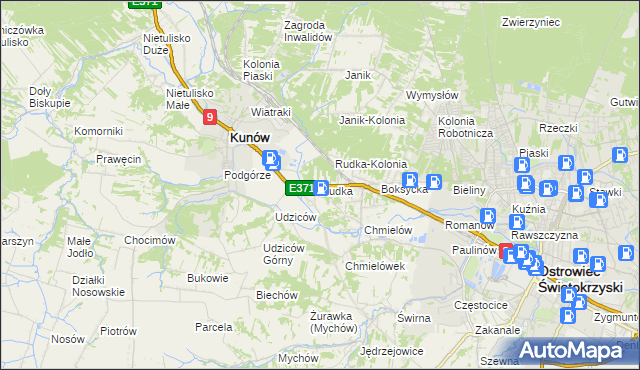 mapa Rudka gmina Kunów, Rudka gmina Kunów na mapie Targeo