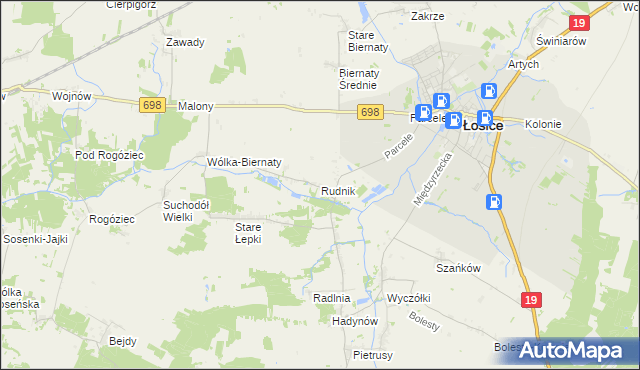 mapa Rudnik gmina Łosice, Rudnik gmina Łosice na mapie Targeo