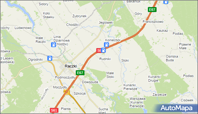 mapa Rudniki gmina Raczki, Rudniki gmina Raczki na mapie Targeo