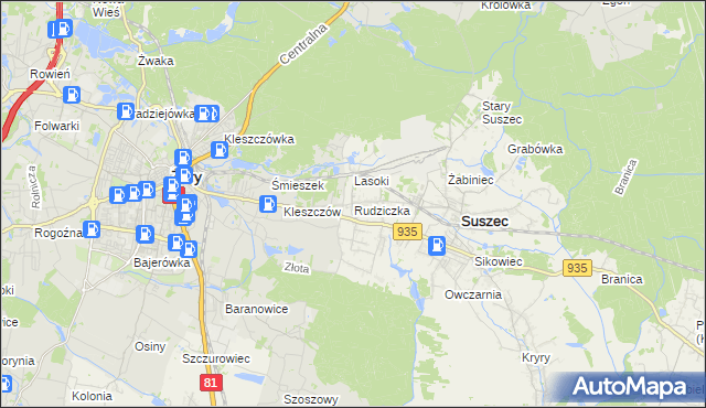 mapa Rudziczka gmina Suszec, Rudziczka gmina Suszec na mapie Targeo