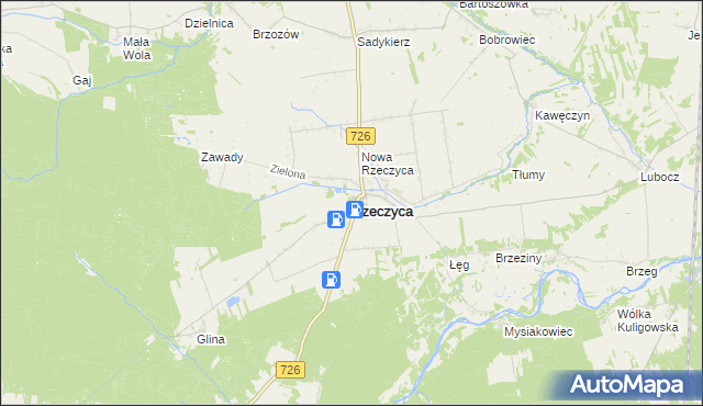 mapa Rzeczyca powiat tomaszowski, Rzeczyca powiat tomaszowski na mapie Targeo