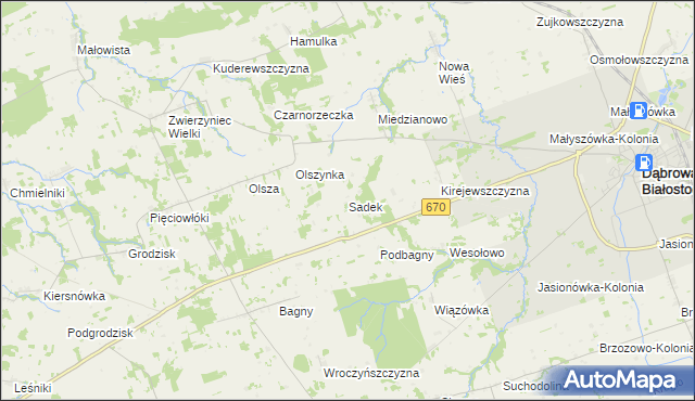 mapa Sadek gmina Dąbrowa Białostocka, Sadek gmina Dąbrowa Białostocka na mapie Targeo