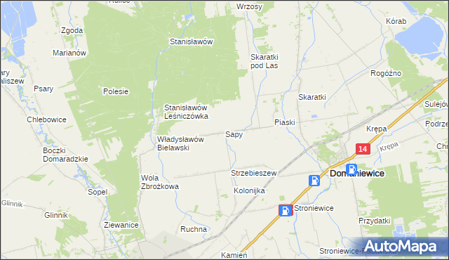 mapa Sapy gmina Domaniewice, Sapy gmina Domaniewice na mapie Targeo