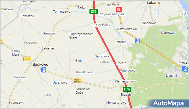 mapa Sarnówka gmina Lubanie, Sarnówka gmina Lubanie na mapie Targeo