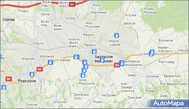 mapa Sędziszów Małopolski, Sędziszów Małopolski na mapie Targeo