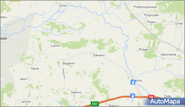 mapa Siekierki gmina Tykocin, Siekierki gmina Tykocin na mapie Targeo