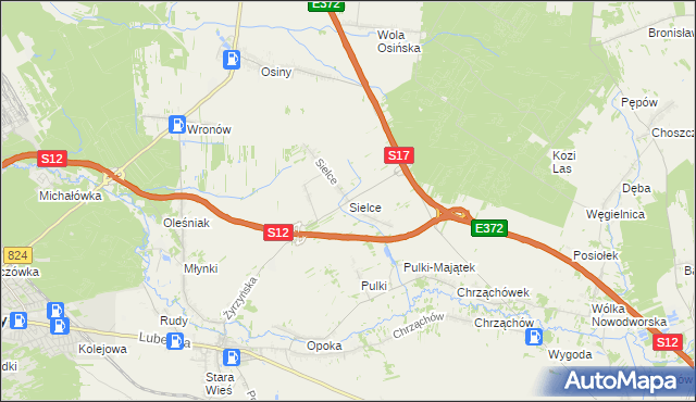 mapa Sielce gmina Końskowola, Sielce gmina Końskowola na mapie Targeo