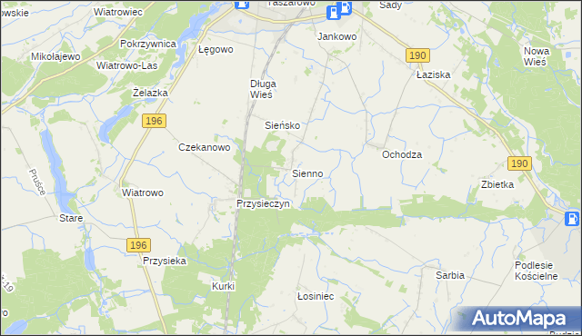 mapa Sienno gmina Wągrowiec, Sienno gmina Wągrowiec na mapie Targeo