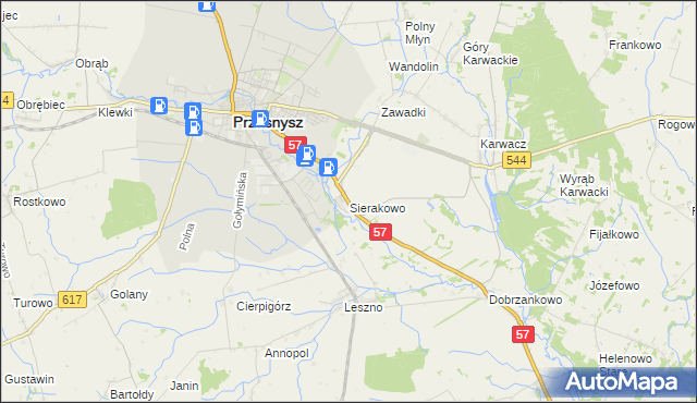 mapa Sierakowo gmina Przasnysz, Sierakowo gmina Przasnysz na mapie Targeo