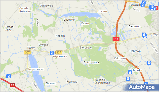 mapa Sierosław gmina Tarnowo Podgórne, Sierosław gmina Tarnowo Podgórne na mapie Targeo